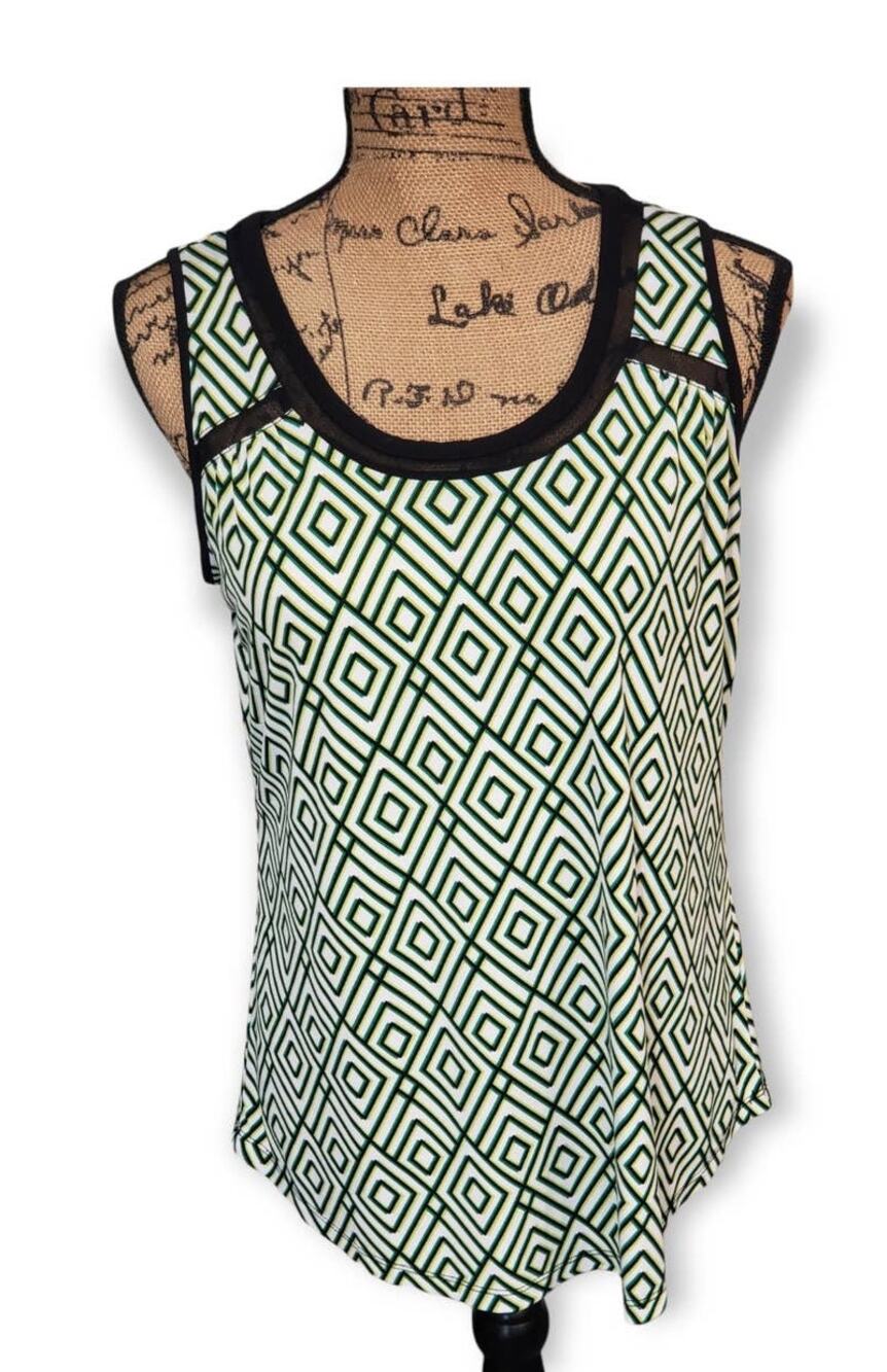 Worthington Green & Black Short Sleeved Tank Top - Size Medium
